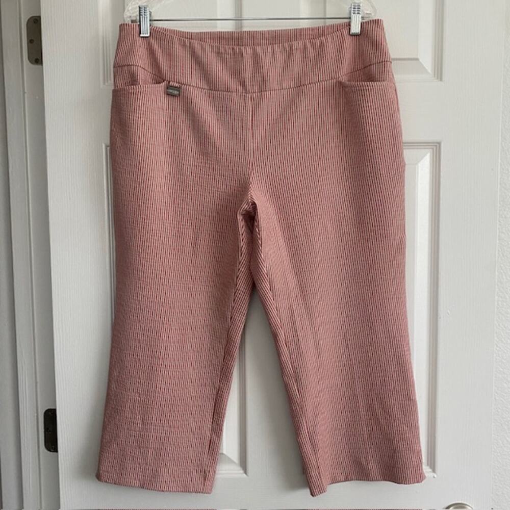 Lisette Montreal Cropped Stretch Pants Red & White Seersucker-Like Women's Large